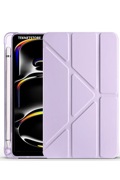 TEKNETSTORE İpad Pro 11 M4 M5 2024 2025 11 Inç Kılıf Kalem Bölmeli Stadlı Uyku Modlu Arkası Silikon Akıllı Case