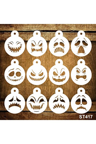 STENCİLTASARIM Stencil Tasarım St481 Halloween 12 Li Set Yüz boyama, Pasta,kurabiye, Kek Süsleme Şablonları