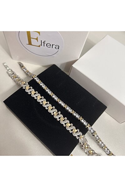 stainless steell İkili Gold & Silver Detaylı Taşlı Stainless Steel Bileklik Seti