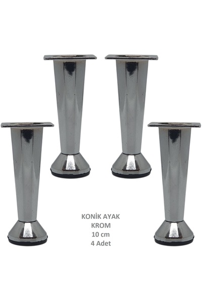Adilon Conical Leg, Chrome, 10 Cm, 4 Pieces (Cabinet, Furniture, Pouf Leg) (S...
