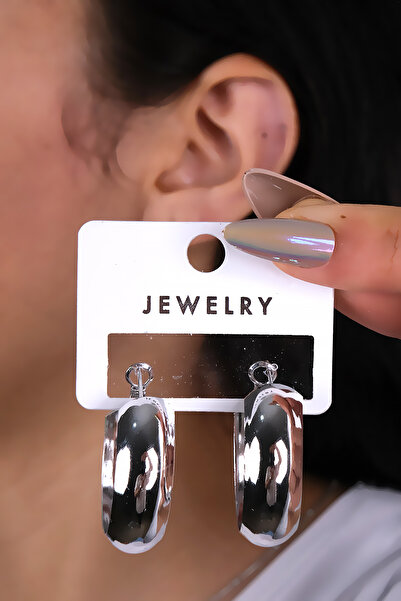 LOWEN AKSESUAR حلق نسائي دائري خفيف الوزن بلون فضي