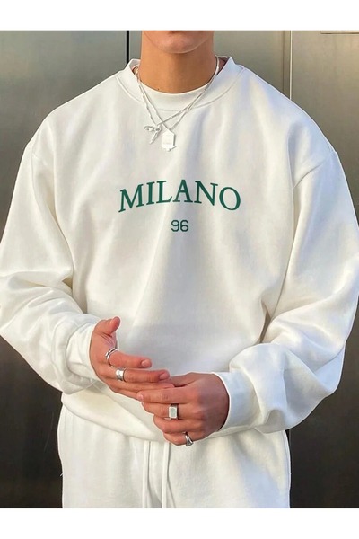 OVER HEAD Erkek Milano 96 Baskılı Oversıze Bisikletyaka Sweatshırt