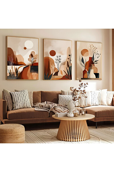 ARTCASTLE 3'lü Ahşap Çerçeveli Tablo Seti Abstrack Botanical