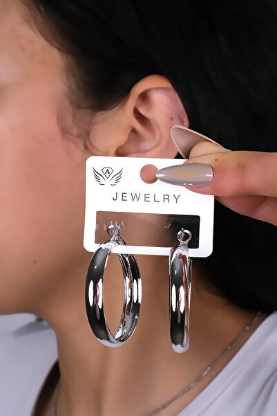 LOWEN AKSESUAR حلق فضي اللون للنساء