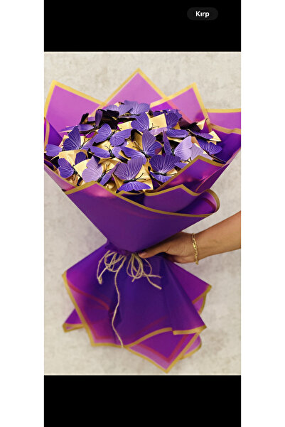 Şans çiçek hediyelik & dekorasyon Led ışıklı mor kelebek buketi