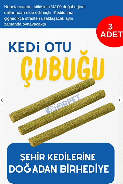 KorPet Doğal Kedi Otu Nanesi Çubuğu 3’lü | Çiğneme & Sakinleştirici Diş Temiz...