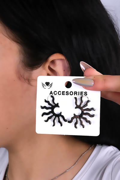 LOWEN AKSESUAR Silver Color Half Sun Detail Women's Earrings