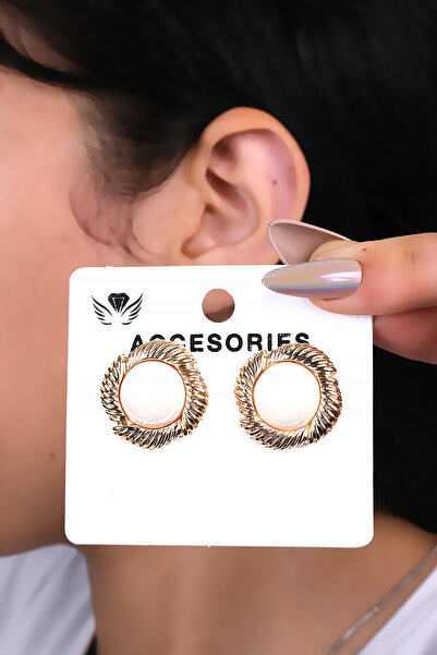 LOWEN AKSESUAR أقراط نسائية على شكل زهرة من الحجر الأبيض