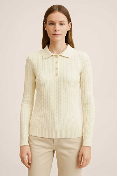 NOTCHTR Women's Polo Neck Long Sleeve Hair Knit Soft Textured Knitwear Blouse