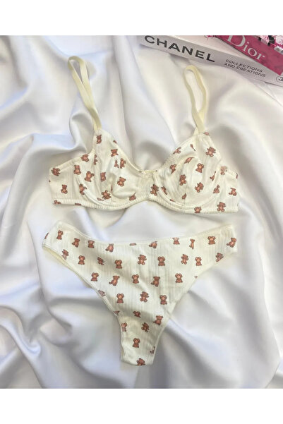 MODA Ayıcık Desenli Balenli Penye Sütyen Takım C Kap