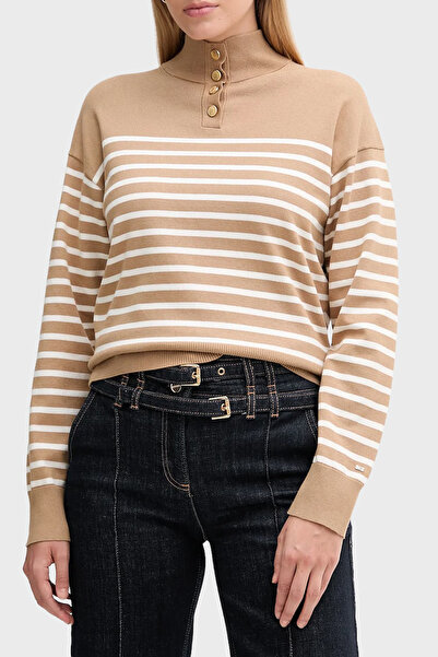 Tommy Hilfiger Şeritli Pamuklu Regular Fit Düğmeli Balıkçı Yaka Kazak KAZAK WW0WW47467 0AF