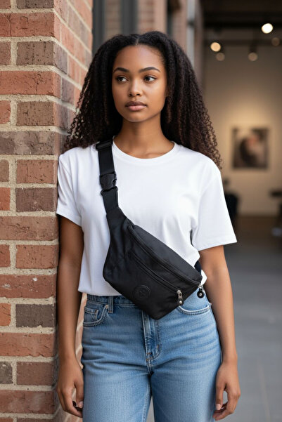 PAPATAY Unisex İki Gözlü Siyah Omuz Ve Belden Askılı Çanta