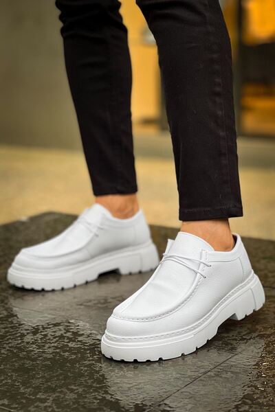 Zapatos حذاء CH2404 كلاسيكي للرجال برباط من الجلد للاستخدام اليومي CBT - أبيض