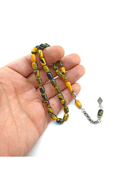 Selderesi Bürokrat Boy Sıkma Kehribar Tesbih Gümüş Kaplama Püsküllü Tespih