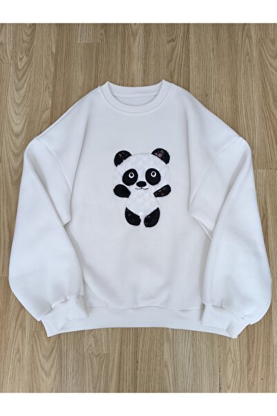 iyzi Bisiklet Yaka panda nakis detayli oversize çok sik Sweatshirt
