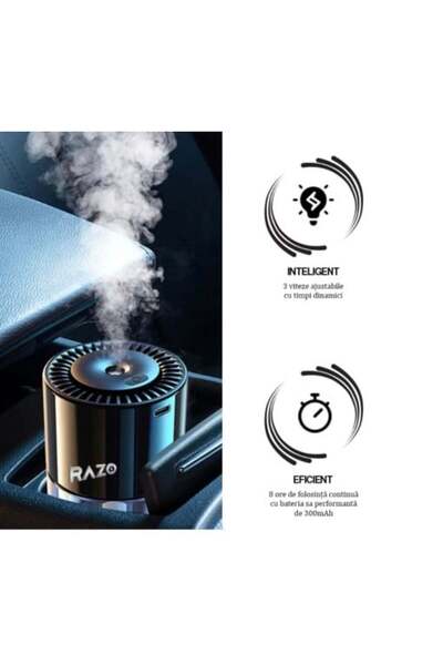 Razo Difuzor de parfum auto inteligent, Auto Razo, 160 ml, 4 niveluri de pulverizare, încărcare USB