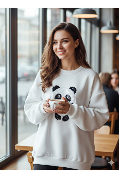iyzi Bisiklet Yaka panda nakis detayli oversize çok sik Sweatshirt