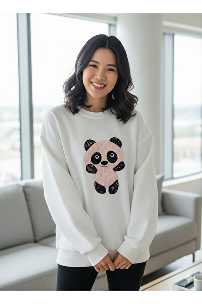 iyzi Bisiklet Yaka panda nakış detaylı oversize çok şık Sweatshirt