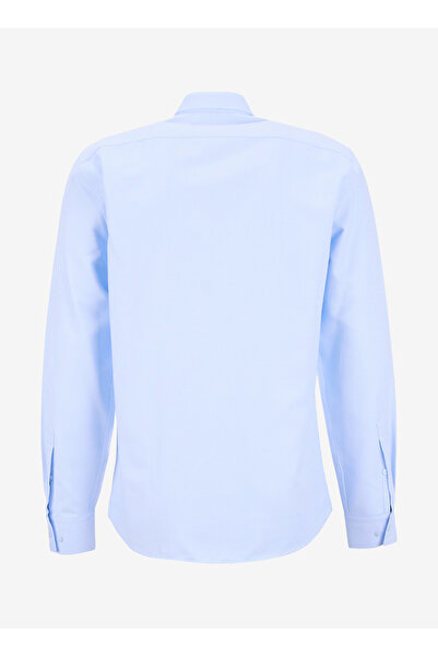 Fabrika Slim Fit Alttan Britli Yaka Armürlü Açık Mavi Erkek Gömlek MAYDOS-Y 404