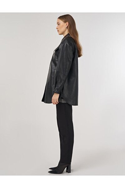 Kayra Faux Leather Jacket with Dangle Detail Black