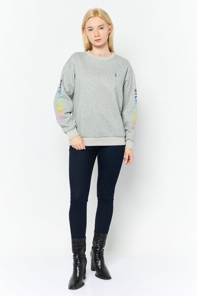 Steve Madden Women Crew Neck Brand Logo Long Sleeves Sweatshirt, Grey