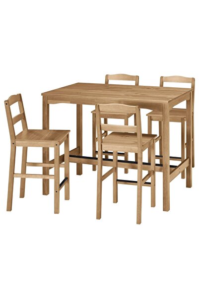 hobiurun Bar masası ve tabure seti, antika vernik-çam, 4 tabureli