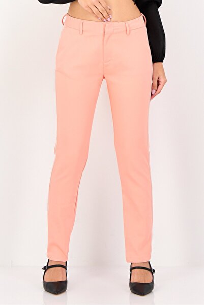 Reiko Women Cigarette Fit Solid Chino Pants, Coral