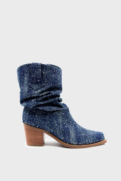 SHOEMOL SKB-066 Denim Taşlı Lacivert Western Bot