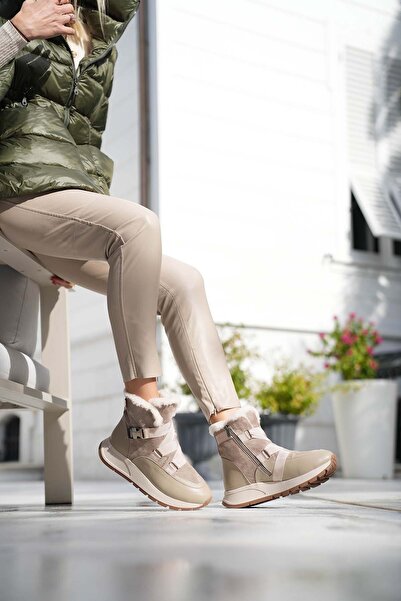 SHOEMOL SKB-006 Bej Süet Kürklü Kadın Bot