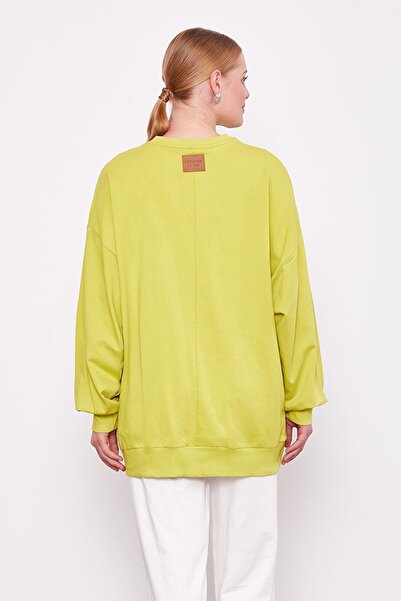 Levidor Fıstık Yeşili Bisiklet Yaka Oversize Sweat