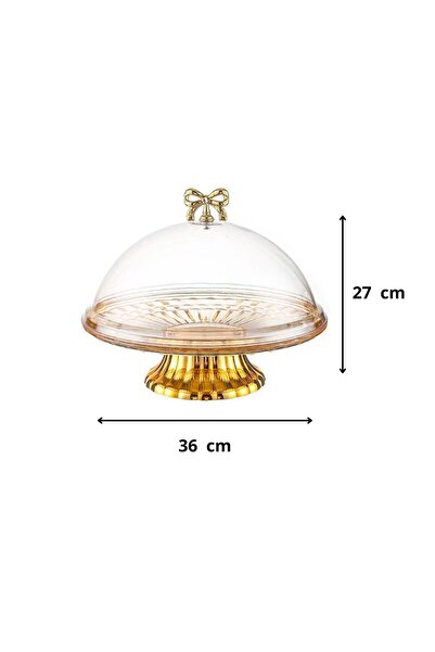 Generic طبق كيك أكريليك شفاف بقاعدة وغطاء ذهبي