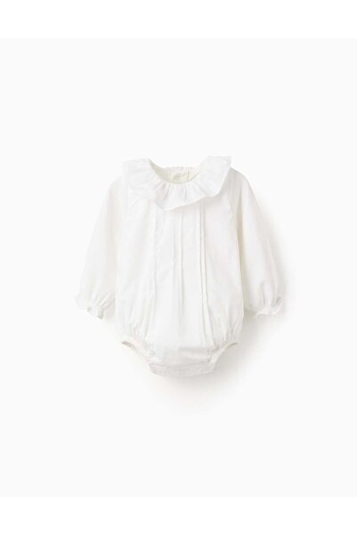 Ziddy بدلة جسم بتفاصيل مطوية وياقة مكشكشة للمواليد الجدد، باللون الأبيض