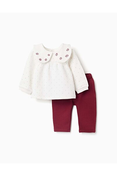 Ziddy Brushed sweatshirt + trousers for newborn girls, white/burgundy