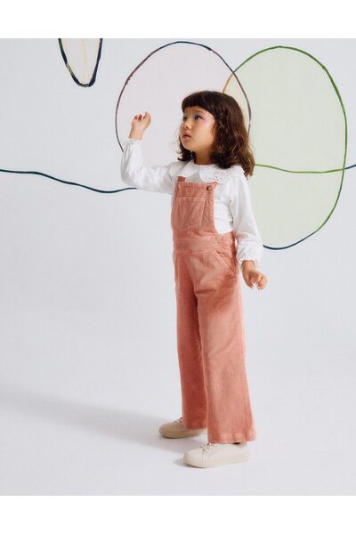 Ziddy Wide Leg Corduroy Overalls for Girls, Pink