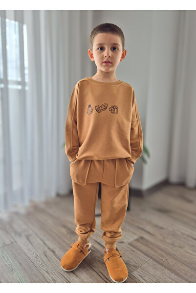 BALKABAĞI Зимна тема Оверсайз суитшърт и джогинг панталони с джобове 100% памучен спортен екип (2-9 години)