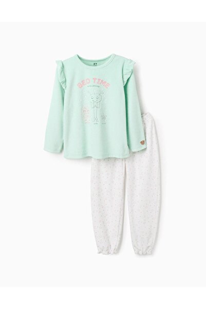 Ziddy Glow in the Dark Velour Pyjama for Girls 'Emotions', Green/White