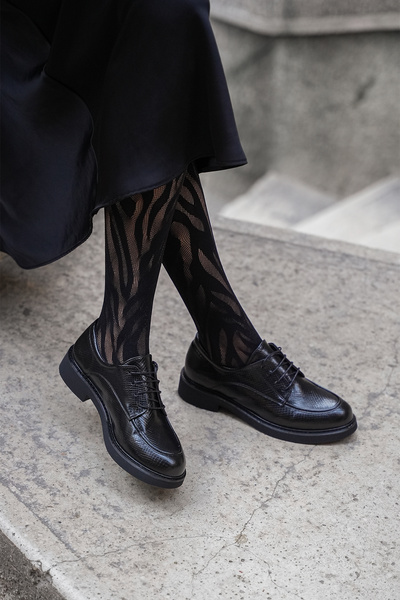 Marjin Kadın Oxford Ayakkabı Bağcıklı Maskülen Günlük Ayakkabı Nesan Siyah