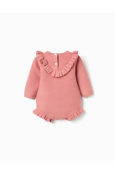 Ziddy Knitted jumpsuit with ruffled details for newborn girls, pink
