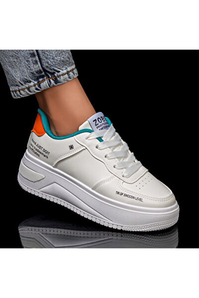 Modlet.ro Sneakerși cu șireturi și talpă groasă, cu model , albi și verzi, pe...