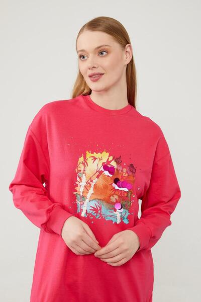 Levidor Hanorac imprimat cu paiete fucsia