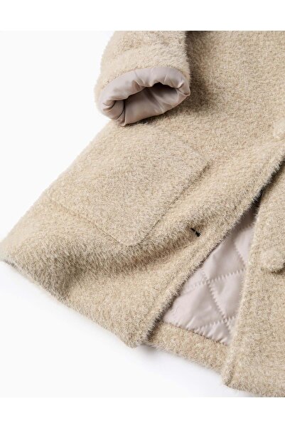 Ziddy Fluffy Buttoned Jacket for Baby Girls, Beige