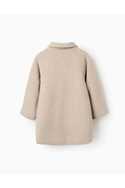 Ziddy Fluffy Buttoned Jacket for Girls, Beige