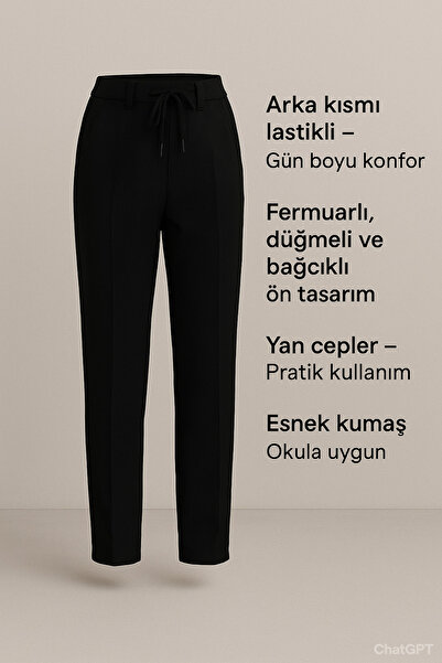 REYNOVA Beli Lastikli Straight (Düz) Paça Esnek (Okula uygun) Çocuk Pantolonu-Unisex KP