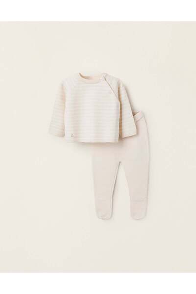 Ziddy Striped Knitted Set for Newborns, Beige