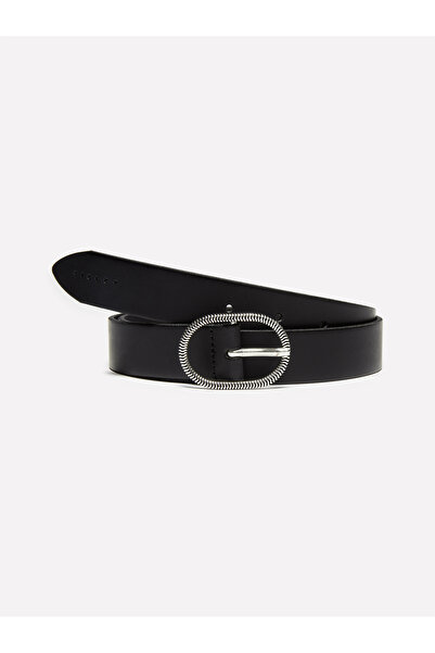 Sisley Women's Black 100% Leather Oval Buckle Belt