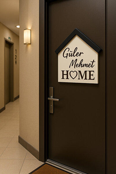 ARSERGROUP İsimli Ahşap Ev Kapı Süsü – Home Yazılı, Kişiye Özel Kapı Süsü 25CM
