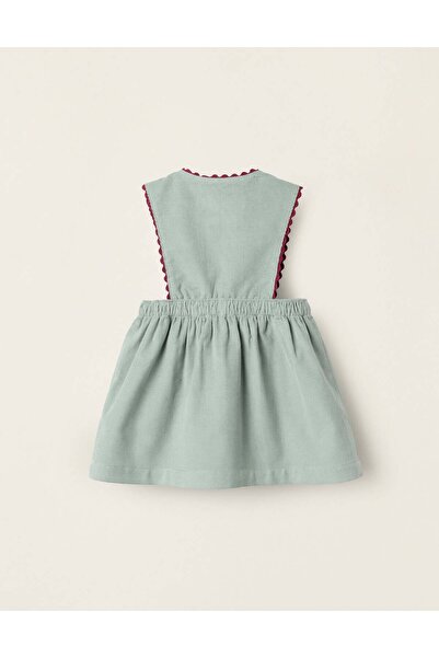 Ziddy Corduroy Pinafore Dress for Newborn Girls, Green/Burgundy