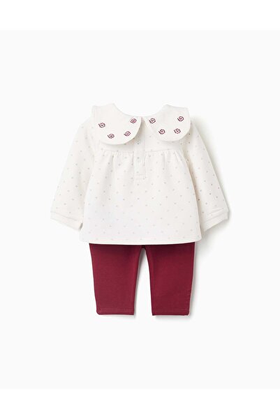 Ziddy Brushed sweatshirt + trousers for newborn girls, white/burgundy