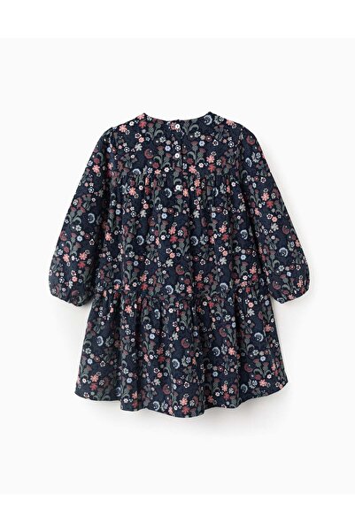 Ziddy Floral Corduroy Cotton Dress for Girls 'B&S', Blue