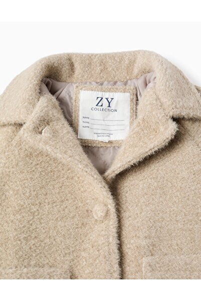 Ziddy Fluffy Buttoned Jacket for Baby Girls, Beige